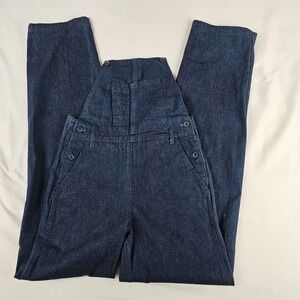 Vtg 70s Plush Bottom Dark Wash High‎ Rise Bib Hippie Jeans 30x34